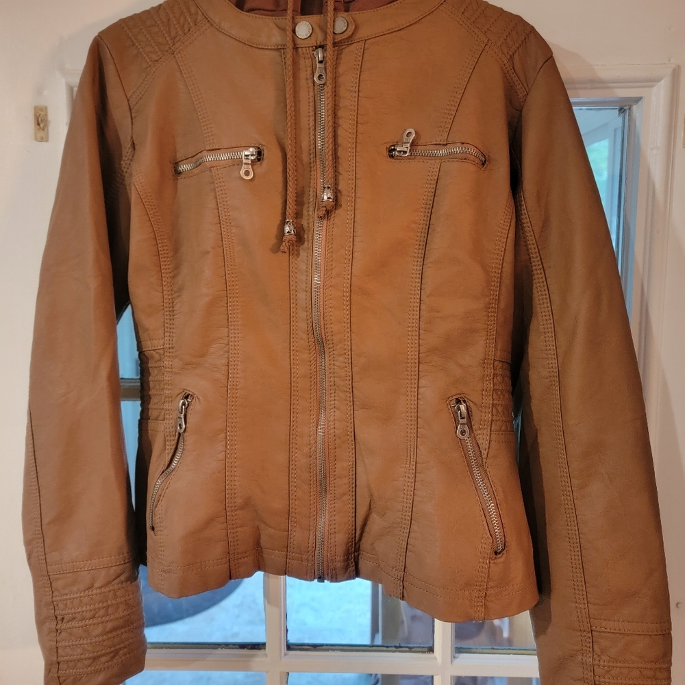 Caramel Faux Leather Jacket, size Medium